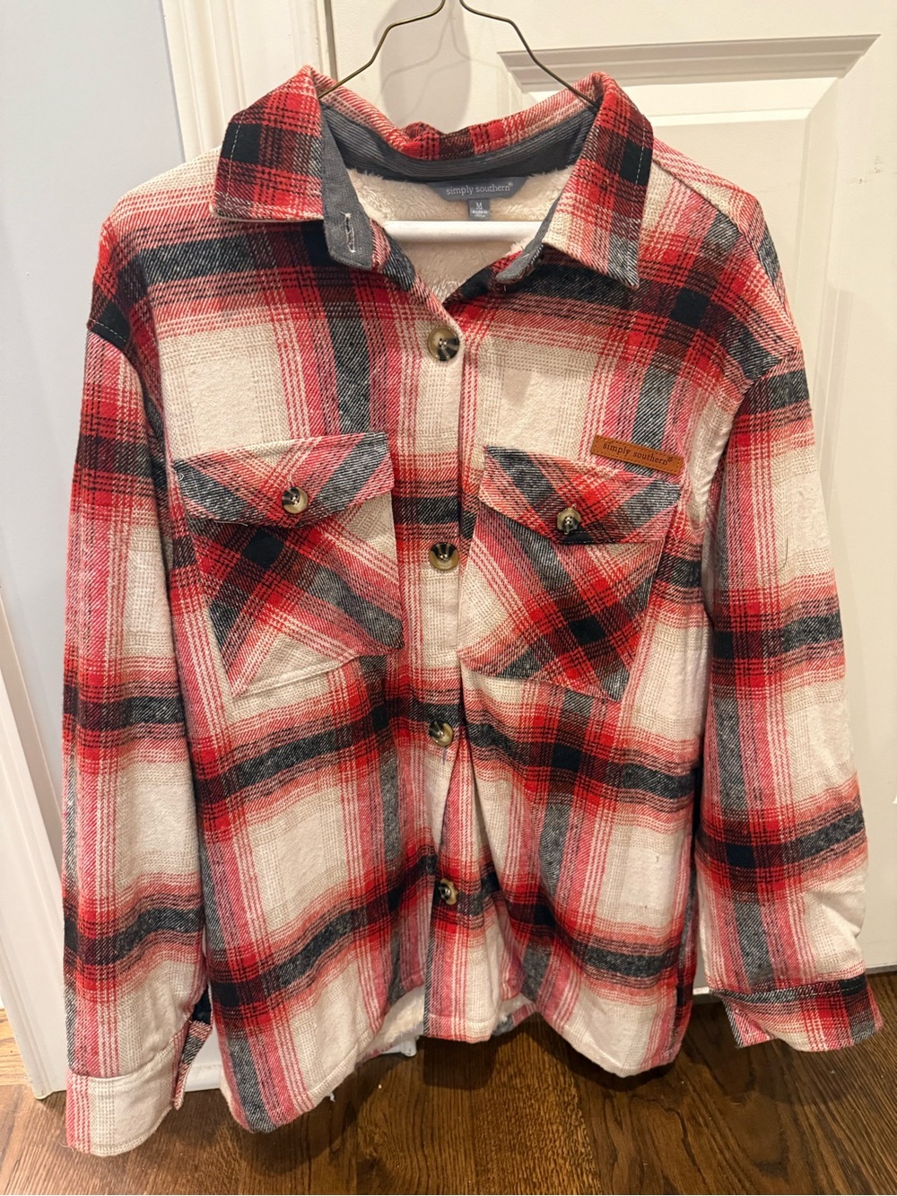 Simply Southern Red Plaid Sherpa-Lined Flannel Shirt